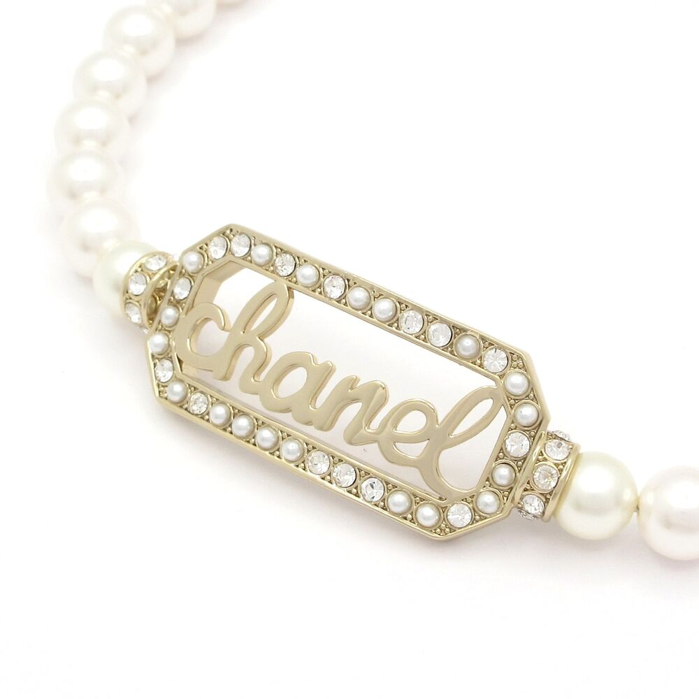 Chanel Choker Gold Cream Clear Faux Pearl Hardware Rhinestones